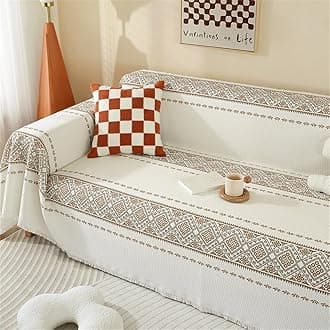 FANSU Throw for Sofa Large 1/2/3/4 Seater, Soft Beige Bohemia Throw Blanket Sofa Reversible Versatile Throw Decorative Blanket for Chair Settees Couch Sofa Bed (Folk-Custom,3 Seat(180x300cm)