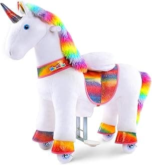 WondeRides Ride on Unicorn Horse Rainbow Pony Cycle Toy, 30.1 Inch Height Riding Pony Unicorn Toy Plush Rocking Mechanical Walking Animal with Wheels No Battery Size 3 for Kids 3-4 Years M332