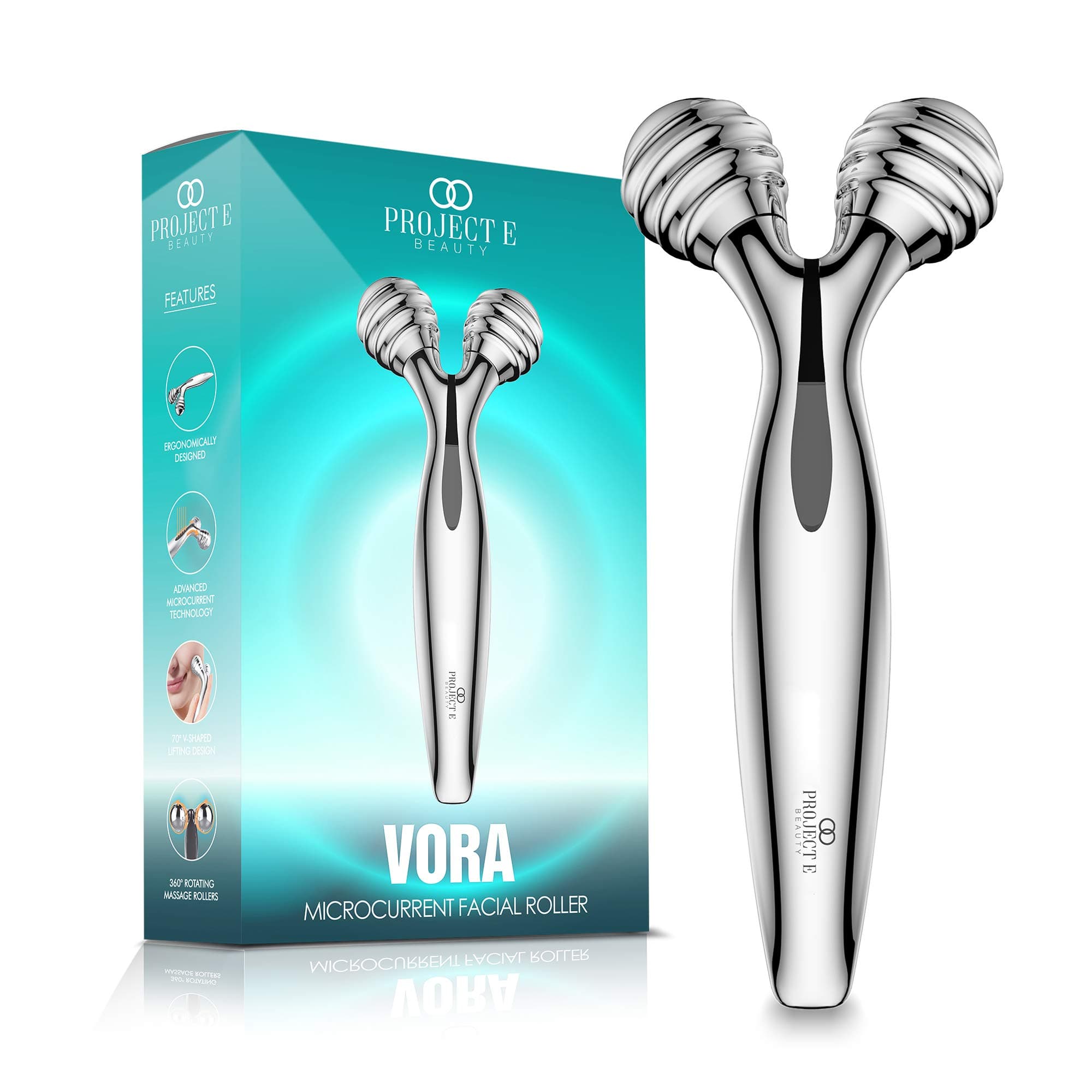 Project E Beauty VORA Microcurrent Facial Roller | Solar Microcurrent 3D Face Kneading Ball Roller Massager for V-shaped Facial Lift Skin Tightening Smooth Fine Lines