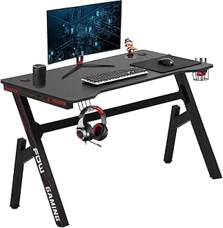 BestOffice Gaming Computer Desk Home Office Desk Extra Large Modern Ergonomic Black PC Carbon Fiber Writing Desk Table with Cup Holder Headphone Hook
