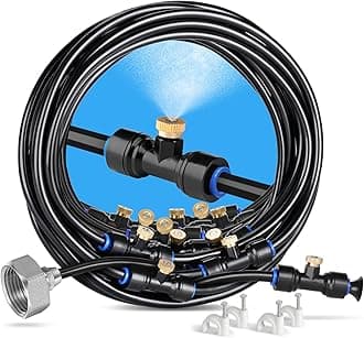 Misting Cooling System, 42FT(13M) Pre-Assembled Kit with 15 Brass Nozzles & 3/4" Brass Adapter, Cooling Mister for Patio, Backyard, Pets, Garden & Greenhouse