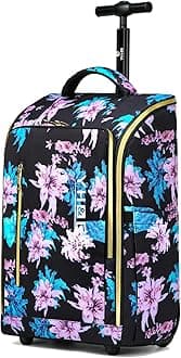 Rolling Backpack, Waterproof Backpack with Wheels for Business Commuter, Carry on Backpack with Laptop Compartment, Fit 15.6/18 Inch Laptop, Wheeled Backpack for Adults (Flower)