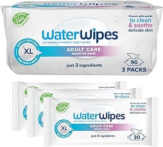 WaterWipes Adult Care Sensitive Wipes, 90 Wipes (3 Packs), Extra Large, Water-Based Wet Wipe, Designed for All Over Cleansing