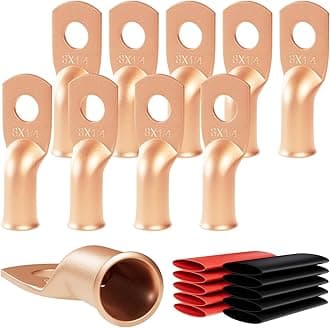 10pcs 8 Awg - 1/4" (M6) Sanuke Wire Lugs Ring Terminal Connectors Ends Heavy Duty for Battery Cable Lug tinned Copper Tubular Wire Electrical Eyelets with 3:1 Dual Wall Adhesive Heat Shrink