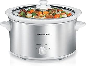 4-Quart Slow Cooker with 3 Cooking Settings, Dishwasher-Safe Stoneware Crock & Glass Lid, Stainless Steel (33140G)