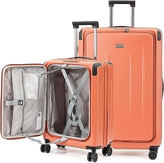 Carry On Luggage, 20Inch & 29 Inch Top Opening Airline Approved ABS+PC Hard Shell Suitcases with Silent Wheels, TSA Lock,Front Pocket and Wet-dry Separated Six-piece Set (AD Orange, 20Inch & 29 Inch)