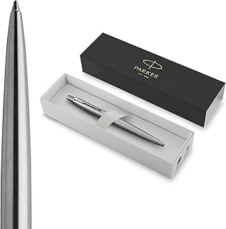 Parker Jotter Ballpoint Pen, Stainless Steel with Chrome Trim, Medium Point, Blue Ink - Smooth Writing, Sleek, Polished, Professional, Desk Essentials