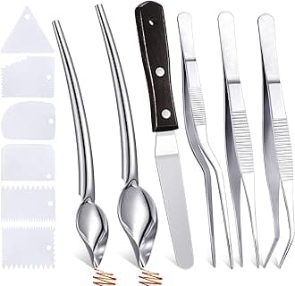 Patelai 12 Pcs Chef Plating Tools Plating Drizzle Spoons Cooking Tweezers Culinary Precision Stainless Steel Drawing Spoons Plastic Dough Scrapers Wood Icing Spatula for Chef Cake Candy Decorating