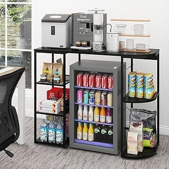 PUNCIA Mini Fridge Cabinet with Power Outlet – Coffee Bar Cabinet with Refrigerator Space and Storage Shelf Beverage Wine Cooler Stand Microwave Oven Rack for Dorm Apartment or Dorm Use