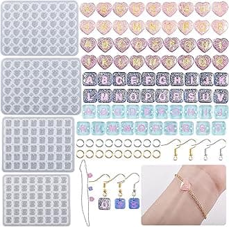 204Pcs Silicone Alphabet Resin Moulds Kit - Letter Silicone Molds Jewelry Making Set Epoxy Resin Casting Molds DIY Letter Bracelets Earrings Pendant Hanging Ornaments Resin Craft Kits