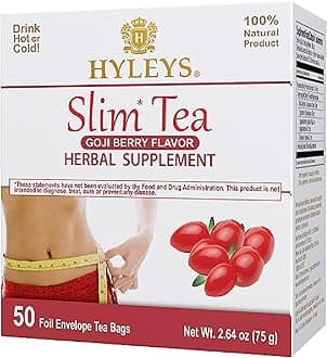 Hyleys Slim Tea Weight Loss Herbal Supplement with Goji Berry - Cleanse and Detox - 50 Tea Bags (6 Pack)
