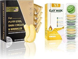 Clay Mask Set (10 Sheaths), Golden Eye Patches (20 Pairs), Mud Mask, Deep Cleaning Pores, Acne, Blackhead Removal, PA Patches