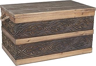 Household Essentials Decorative Metal Banded Wooden Storage Trunk with Handles, Large