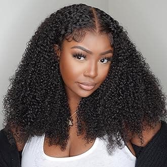 - V SHOW Afro Kinky Curly Wear and Go Glueless Wigs Human Hair Pre Plucked Pre Cut 7x5 HD Lace Front Wigs Pre Bleached Bye Bye Knots 180% Density Afro Curly Lace Closure Wig Human Hair for Women 24 Inch