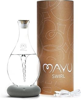 MAYU Swirl Structured Water Carafe - Innovative Vortex Technology Handblown Pitcher. Post Reverse Osmosis Filter Aerating Water Dispenser Stand 1.5 Liter| 51 Oz Dining Glass Jug Design (Dolomite Base)