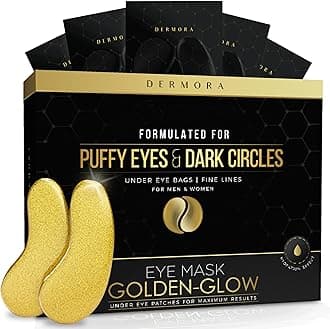 DERMORAGolden Glow Under Eye Patches (15 Pairs Eye Gels) - Rejuvenating Treatment for Dark Circles, Puffy Eyes, Refreshing, Revitalizing, Travel, Wrinkles