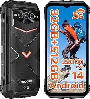 DOOGEE V Max Pro 5G Rugged Smartphone,22000mAh,32GB+512GB/TF 2TB Android 14 Rugged Phone,108MP AI Main Camera,6.58" FHD+120Hz IPS Waterdrop Screen,IP68/IP69K Waterproof Phone,Dual Unlock/WIFI6/NFC/OTG