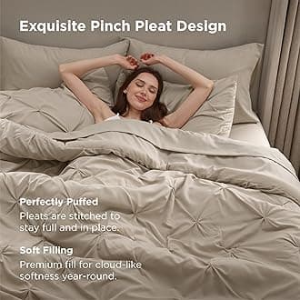 Bedsure California King Comforter Set - Cal King Bed Set 7 Pieces, Pinch Pleat Beige Cali King Bedding Set with Comforter, Sheets, Pillowcases & Shams