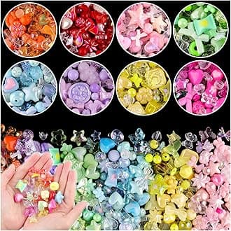 500-550PCS TINKRSTUFF Assorted Mix Acrylic Beads For Bracelet Making, Cute Beads For Jewelry Making Flower Bow Butterfly Candy Heart Gummy Bear Kawaii Aesthetic Bead,DIY Necklace Keychain Phone Charms