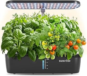SUNCOZE Hydroponics Growing System Kit 12 Pods, Indoor herb Garden with 20W LED Grow Light, Visible Water Tank with Pump, 2.2"-12.4" Adjustable Height Indoor Gardening System, Gardening Gifts, Black