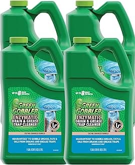 Green Gobbler ENZYMES for Grease Trap & Sewer - Controls Foul Odors & Breaks down Grease, Paper, Fat & Oil in Sewer Lines, Septic Tanks & Grease Traps (4 Gallon Case)