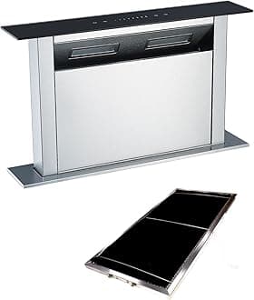 Cookology Downdraft Extractor Fan Glass & Recirculating Carbon Aluminium Filters in Silver - 60cm Width - Touch Control Panel - Easy to Fit Filters - Concealed in Worktop - Powerful Extraction Rate