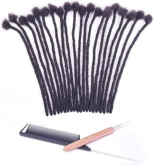 0.4cm Width 100% Human Hair Loc Extensions 10 Inch 30 Strands Full Handmade Dreadlock Extensions for Men Women Kids Can Be Dyed and Bleached with Needle and Comb 100% Unprocessed Natural Black