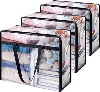 Lifewit 3 Pack Clear Clothes Storage Bags, 40L Plastic Blanket Storage Bag, Vinyl Foldable Moving Bags with Zipper, Closet Organizers and Storage Containers for Bedding, Duvet, Comforter