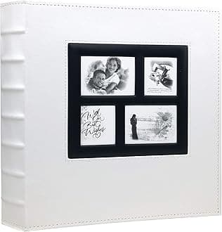 RECUTMS Photo Album 4x6 Holds 500 Photos Black Pages Large Capacity Leather Cover Wedding Family Baby Photo Albums Book Horizontal and Vertical Photos (White)