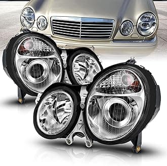 AmeriLite for 2000-2002 Mercedes-Benz E Class W210 Crystal Projector Chrome Replacement Headlights Pair - Passenger and Driver Side