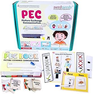 NerdNerdy PEC Kit - Picture Exchange Communication Kit Level 1/Speech Delays/Autism Toys/Visual Schedule Weekly Planner/Sensory Toys/Speech Therapy/Flash Cards/ABA Therapy/Occupational Therapy