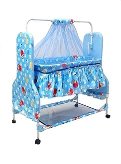 BABYBLESSING Baby Crib Multipurpose | Colour - Sky Blue, Metal, Canopy