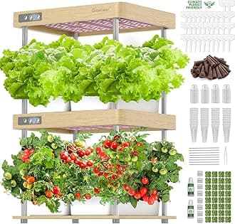 GROWNEER HydroEasy1.0 Hydroponic Growing System, 2-Tier Indoor Garden with Full-Spectrum LED Grow Lights, 32 Pods, Solid Wood Design, Independent Water Circulation, Ideal for Vegetables, Herbs, Pine