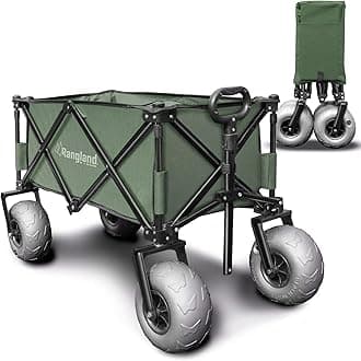 Beach Wagon with Big Wheels for Sand - All Terrain Steel Frame Utility Cart with 9" Pneumatic Tires, Collapsible Folding Design (Sand Warrior RX800 Green)