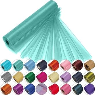 29cm x 25m Roll of Organza Sheer Fabric - Elegant Decorative Cloth for Wedding Chair Bows, Table Runners, Party Favours - Crafting Supplies for Ribbons, Dress Accents,and Bags, Aqua Green