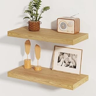 8" Deep Floating Shelves - 24 Inch Floating Shelf - 24"W x 8"D Wall Shelves - Rustic Wood Shelves - Floating Book Shelves for Wall - Display Shelf for Living Room and Bedroom - Oak - Set of 2