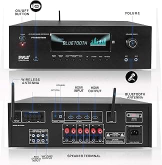 Pyle 1000W Bluetooth Home Theater Karaoke Receiver - 5.2-Ch Stereo Amplifier 2 UHF Wireless Microphone Video Pass-Through Supports, MP3/USB/HDMI/AM/FM Radio - PT888BTWM.5