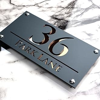 – K SMART SIGN | LUXE H3 F32 | House Numbers Plaques House Numbers Door Laser Signs Number Name Personalised Plaques For Outside 3D Laser Cut acrylic Mirrored Marble (Dark Gray & Copper Mirror)