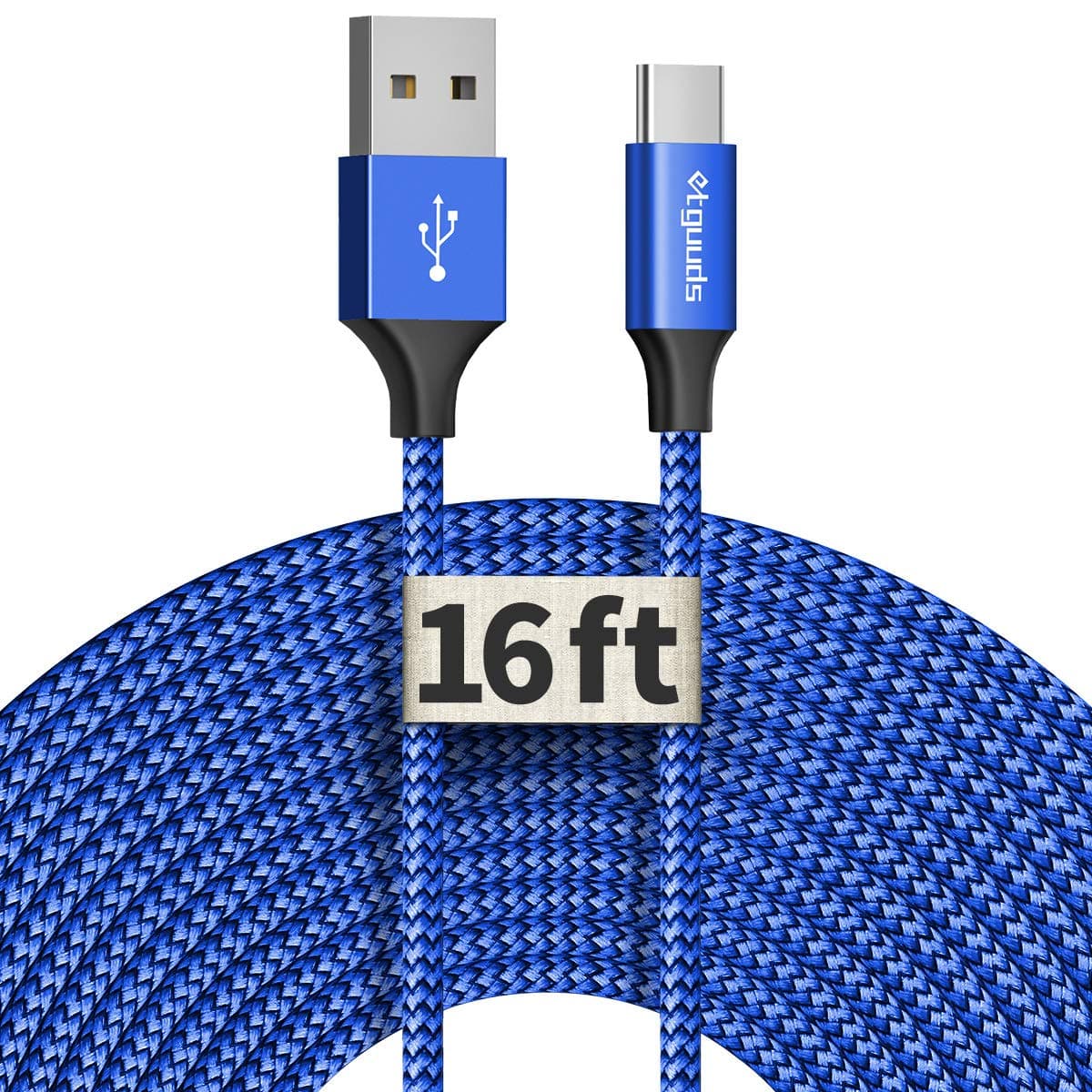 etguuds [16ft/5m Extra Long USB C Cable, USB-A 2.0 to USB Type C Cable Fast Charging Nylon Braided Charger Cord for USB-C Phone & Tablet, Blue
