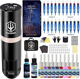 Tattoo Pen kit, Tattoo Gun kit with 1500mAh Capacity Wireless Power and 20 PCS Tattoo Cartridge Machine, Tattoo kit with Japan Coreless Motor Digital OLED Display for Tattoo Equipment Supply（PK-HM124）
