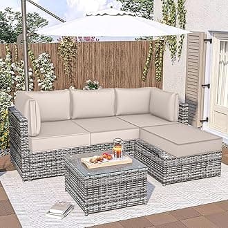 Outdoor Sectional Cushions, 5" Replacement Cushions for Patio Furniture, 9 Piece Water-Resistant Couch Cushion Replacement Set, for 4-seat Patio L Shaped Wicker Sofa (Cream)