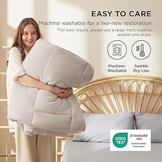 Bedsure Comforter Duvet Insert - Quilted Comforters Queen Size, All Season Duvet, Down Alternative Bedding Comforter with Corner Tabs(Linen,Queen 88"x88")