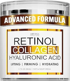 Retinol Cream for Face - Facial Moisturizer with Collagen and Hyaluronic Acid - Hydrating Wrinkle Cream for Women and Men - Anti-Aging Day and Night Moisturizer For All Skin Types - Made in USA