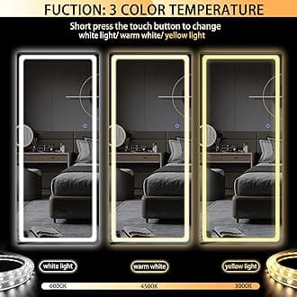 Hasipu Full Length Mirror with Lights, 65'' x 22'' Lighted Floor Standing LED Bedroom Mirror Full Length, Full Body Mirror w/ Dimming & 3 Color Lighting Black