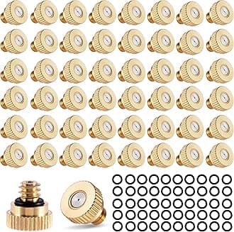 50 Pack Brass Misting Nozzles with 50Pc Brass Misting Nozzles O Ring,Heavy Duty Misting Nozzle 0.02" Orifice (0.5 mm)10/24 UNC for Outdoor Cooling System Dust Control