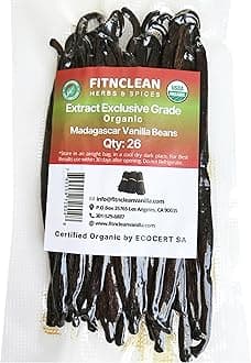 26 Organic Madagascar Vanilla Beans Extract Exclusive Grade B| 4.5" - 5.5" by FITNCLEAN VANILLA| Certified USDA Organic. Bulk Dry Whole Bourbon NON-GMO Pods