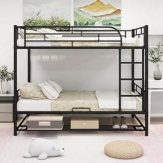 Bellemave Bunk Bed Full Over Full,Metal Bunk Bed with Shelf and Guardrails,Full bunk beds for Kids, Teens & Adults（Black）