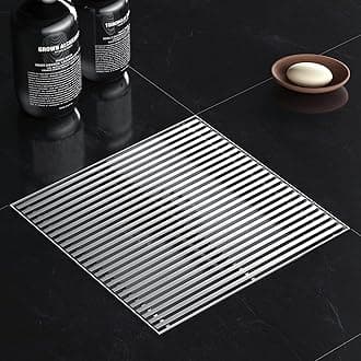 Sharpeye 8 Inch Square Shower Drain with Removable Wedge Wire Pattern Grate, Brushed Nickel 304 Stainless Steel Shower Floor Drain for Bathroom, CUPC Certified, with Hair Strainer