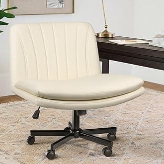 LEMBERI Armless Office Desk Chair with Wheels,Faux Leather Cross Legged Wide Chairs, Mid Back Swivel Computer Task Chairs for Home Office,Make Up,Small Space,Bed Room