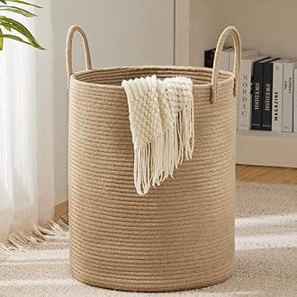 Woven Rope Laundry Hamper Basket by YOUDENOVA, 72L Tall Luandry Basket, Baby Nursery Hamper for Blanket Storage in Bedroom-Large-Jute